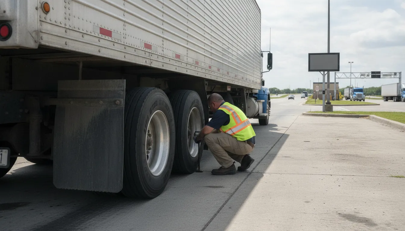 Inspector checking a semi trailer at a weigh station, the kind of record BKE reviews before every tender