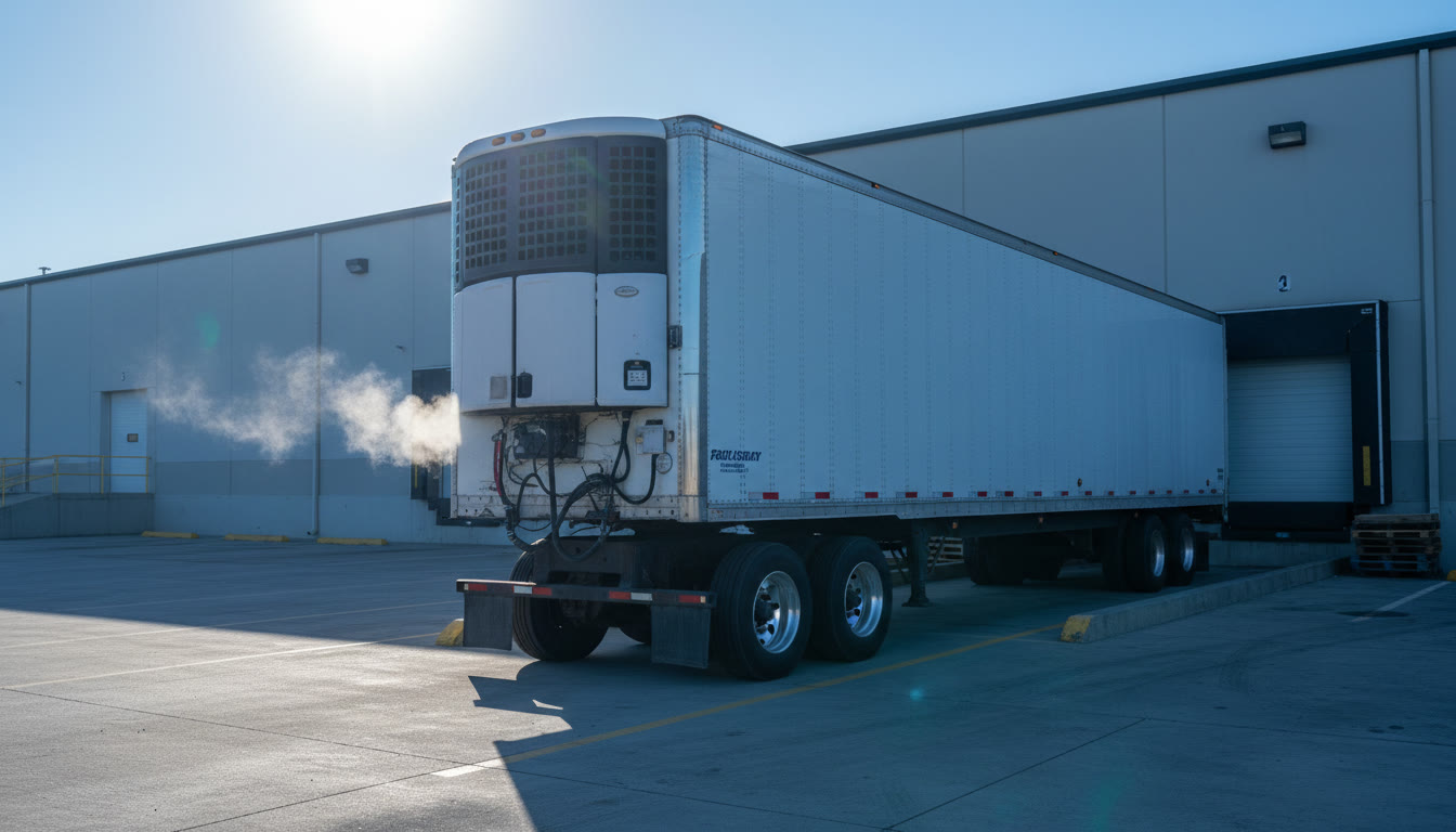 Refrigerated semi truck at a distribution dock
